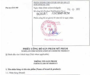 Phiếu công bố mỹ phẩm